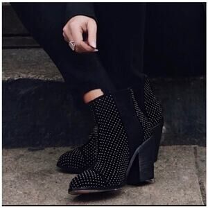 Anthropologie Black Suede Gold Micro Stud Leather Heel Booties Size 10